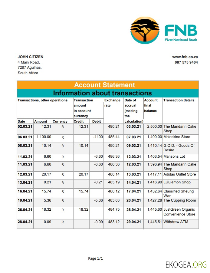 Afrique du Sud FNB excel pdf